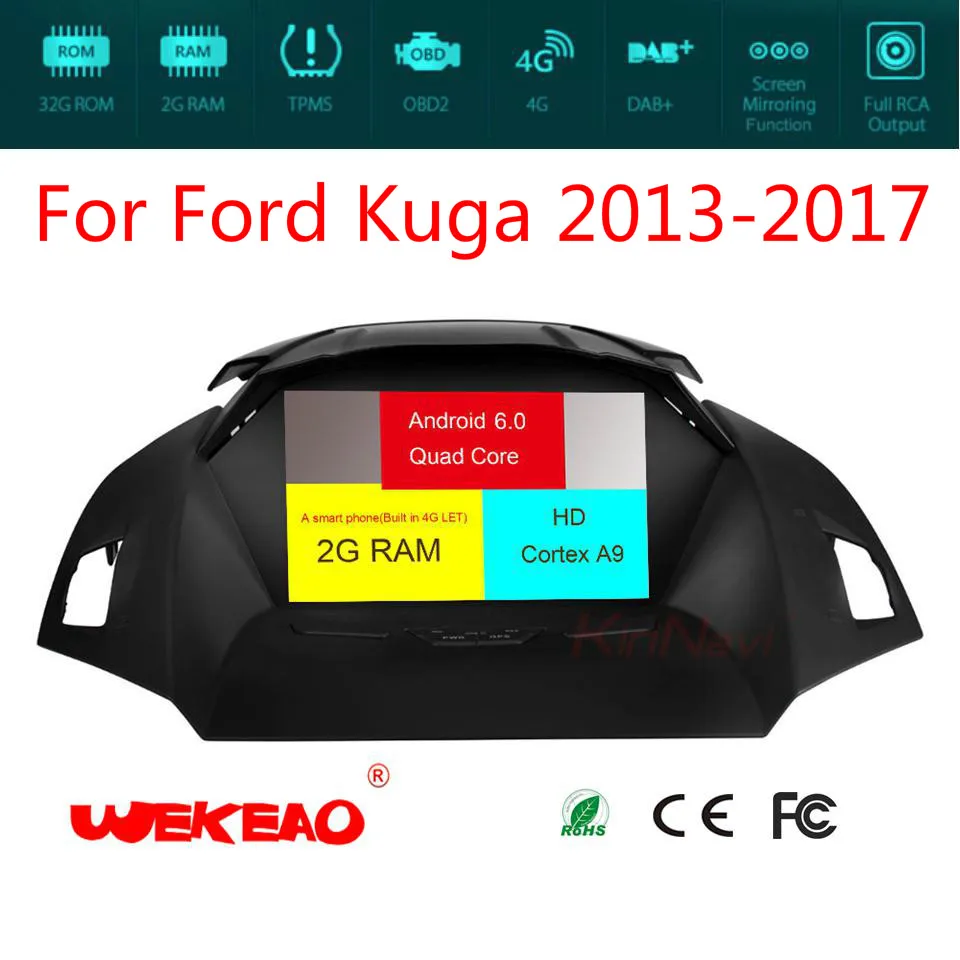 Wekeao рулевого колеса автомобиля Мультимедиа Радио для Ford Kuga 2013-2017 gps навигации