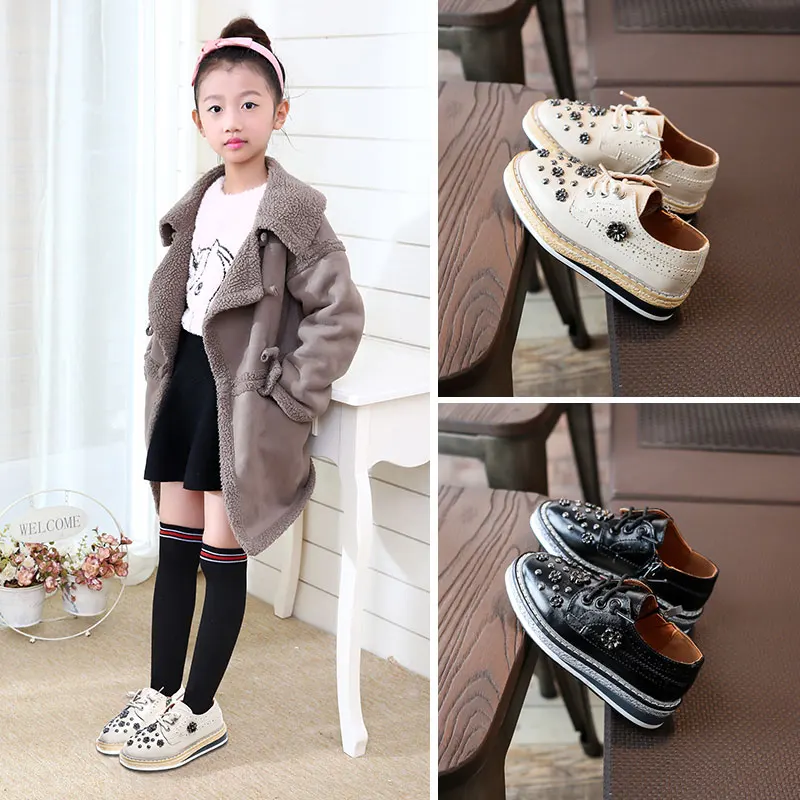 

Rivets Girls British Princess Shoes New 2018 Spring New Children's Shoes Girls Leather Shoe Fashion Casual Sider Zipper