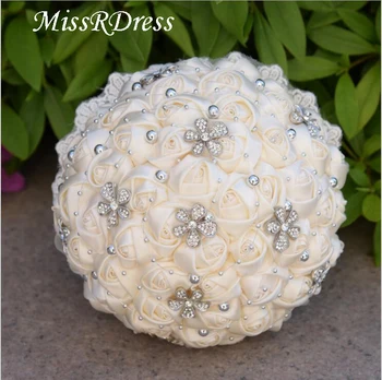 

MissRDress Artificial Crystal Bridal Bouquets Pearls Wedding Bouquet Ivory Bridal Holding Flowers For Wedding Accessories JK314.