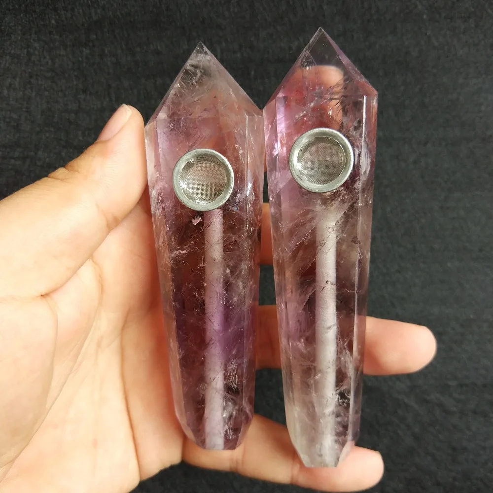 Прямая натуральный прозрачный кристаллы аметиста курительная трубка+ фильтр кварц камень исцеляющая палочка X19