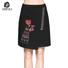 Aofuli асимметрическое разделение юбка осень петух мини-юбка с вышивкой на молнии в полоску Большие размеры Офисная Женская одежда L-5XL 6017
