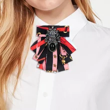 ZHINI Luxury Wedding Big Crystal Bow Brooches Pin Bud Silk Lace Bowknot Tie Necktie Corsage Brooch For Women Shirt Collar E46917
