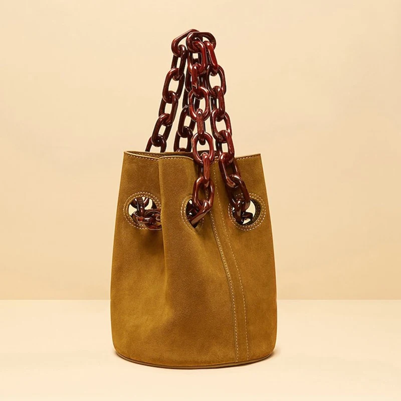 

Casual Acrylic Chains Bucket Bags for Women Shoulder Bags Large Capacity Brands Messenger Crossbody Bag Scrub Nubuck Handbags