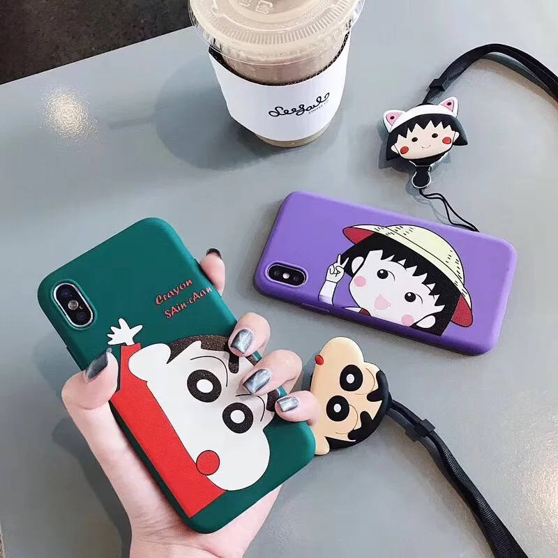 GYPHCA Big head Doraemon Chi-bi Maruko phone Case For iphone X XR Xs Max Mobile lanyard Soft Cover 6 7 8 plus |