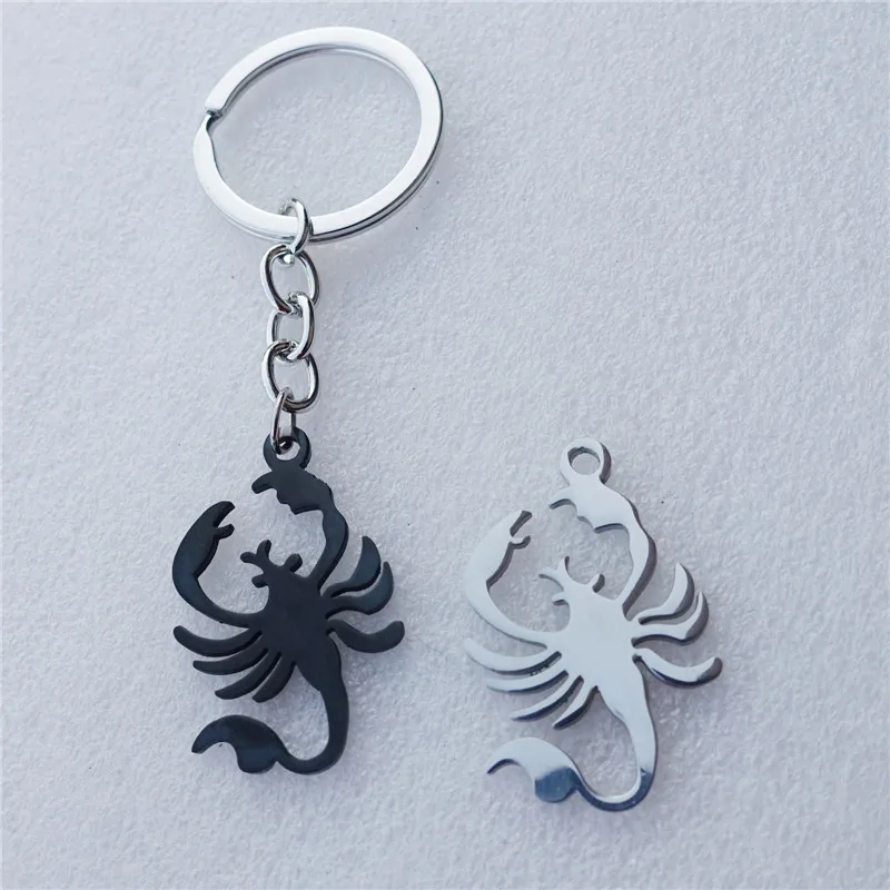 

Scorpion Keychain 2 Styles Options Stainless Steel Keyring 1 Side Finished Pendant Grey Silver and Black for Men Women 12 Pieces