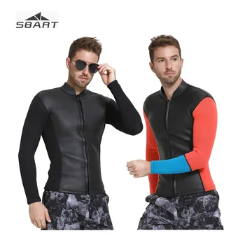 

SBART 2019 New Black Smooth Skin Surface Wetsuit Jacket Red Long Sleeve Thicken Keep Warm Neoprene Winter Swimming Dive Suit