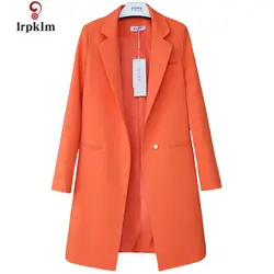 2018 Новый Для женщин Демисезонный Пиджаки для женщин средней длины сплошной дамы тонкий тонкое пальто Для женщин Пиджаки для женщин Одежда