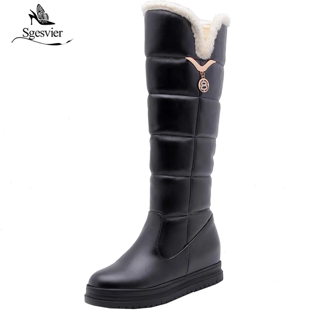 

Sgesvier Knee High Boots for Women Plush Warm Winter Snow Boots Height Increased Long Boots Black Pink Thigh High Boots B641