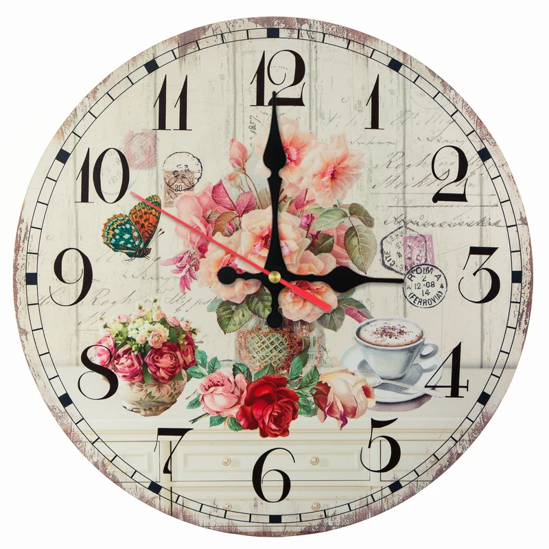 

New 2019 wall clock wooden clocks Quartz watch modern home decor living room flower single face stickers hot still life style