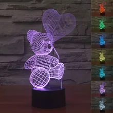 Креативный медведь держать любовь воздушные шары с дизайном «сердце» светодиодный настольный ночник управляемый через USB 3D Визуальный светильник День Святого Валентина любовник подарки для пары