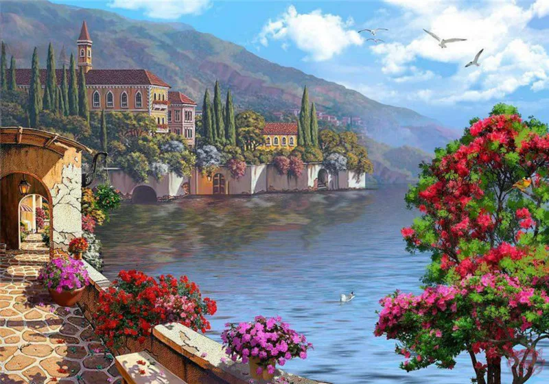 Портовый городской пейзаж Искусство Ручная роспись креативная Цифровая живопись маслом DIY живопись по номерам 24 цвета пигментная щетка живопись