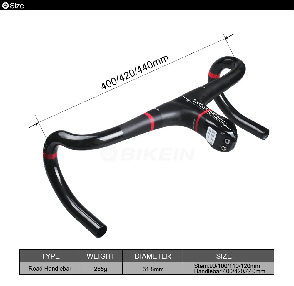 Bikein супер легкий полный UD Carbon Интегрированный Дорога Рули для велосипеда Велоспорт велосипед Запчасти Road Руль управления для мотоциклов S падение бар с стволовых 265 г
