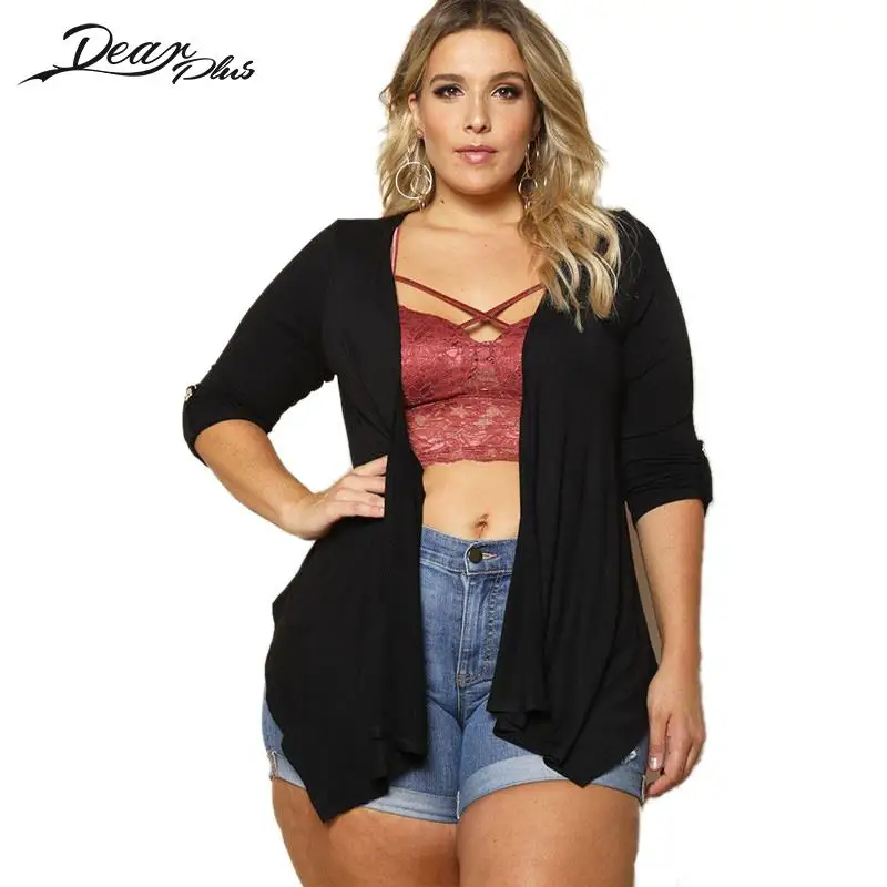 Women Plus Size Medium long Knitted Thin Cardigan Short