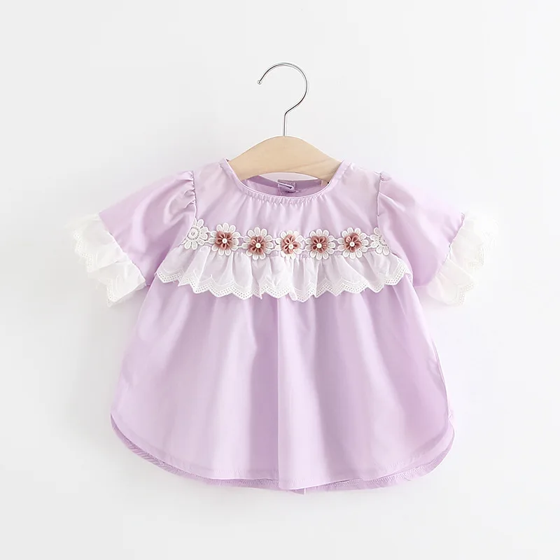 Children's Wear Flower Girl T shirt Baby Girls Light Purple Clothes