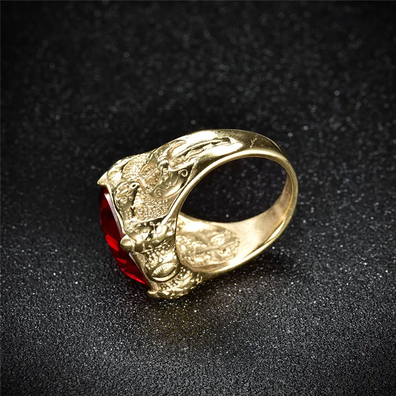 Мужское кольцо XIAGAO золотого цвета с красным квадратным камнем из титановой нержавеющей стали, мужское кольцо, модное мужское кольцо с крестом для мальчика XGBR165