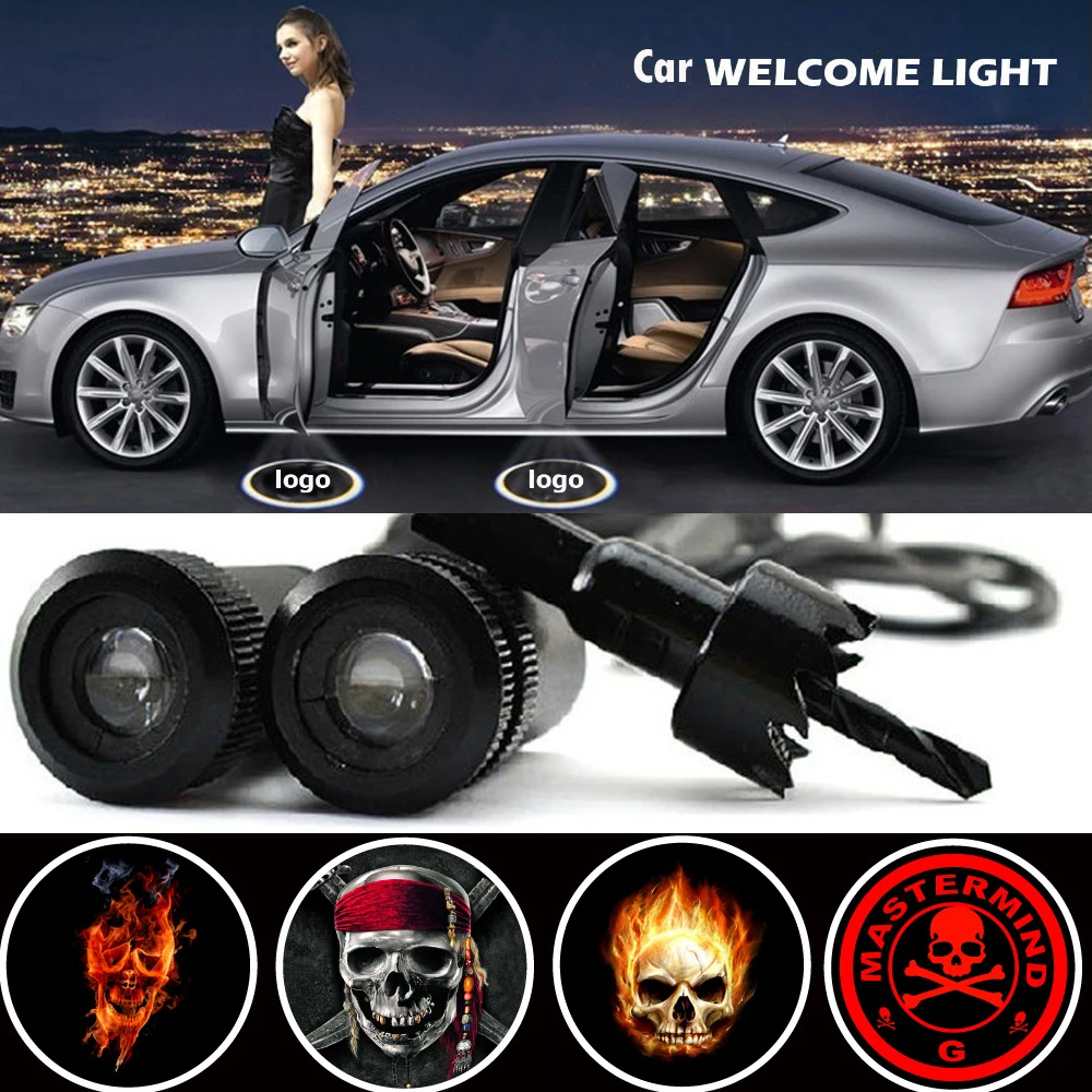 2 X Автомобильный Дверной светильник, лазерный проектор с изображением призрака, проектор с логотипом черепа, светильник для Audi BMW Mercedes peugeot для Opel Honda hyundai Toyota