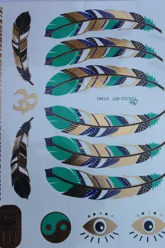 

Brand New 2018 Flash Henna Body Art Tattoo Exotic Golden Eye Feather Sexy Girl Temporary Tattoo Gold Tattoos Stickers #VT341
