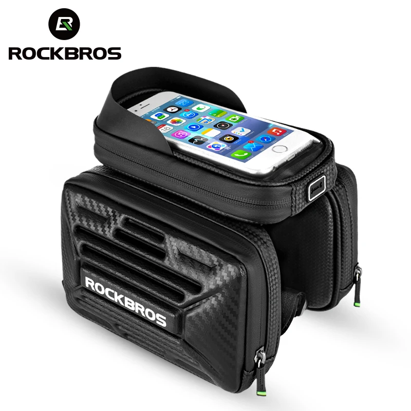 Perfect ROCKBROS Bike Bag Carbon Pattern Touch Screen Mobile Phone Bicycle Saddle Bag MTB Cycling Tube Bag For 6.2in Bicycle Accessories 0