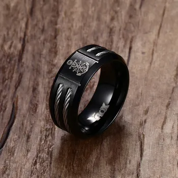 

Men's Rudder Ring Punk Black Stainless Steel Wia Rings for Man Male Boy Finger Jewelry Anel