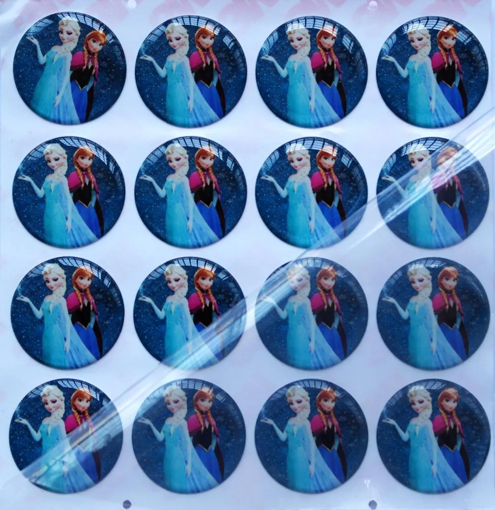 

Free Shipping 1'' Cartoon 3D dome round 3M Epoxy Resin sticker Bottle cap image Ann Elsa princess Epoxy Resin Stickers
