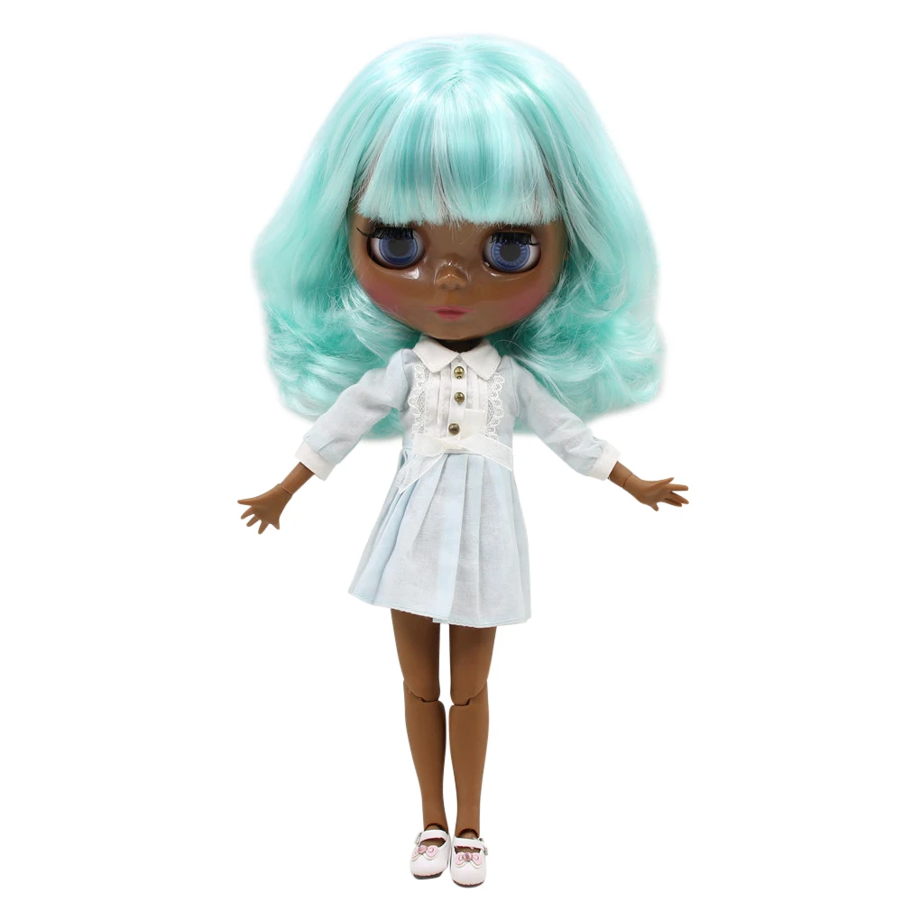 

1/6 Blyth doll super black darkest skin joint body dark golden hair with curly hair.No.BL136/4268