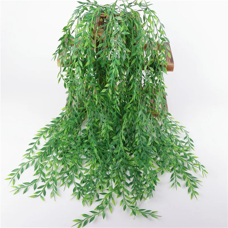 

1pc 94cm Home Decoration Bamboo-willow Rattan with leaves Silk Artificial flowers ceiling wall Hanging Flower Vine Wedding Decor