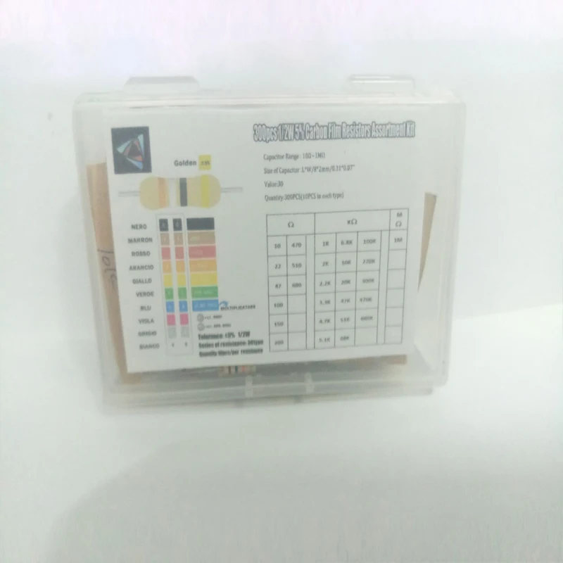 Hot Sale 300pcs 30value Rang 10ohm-1Mohm 1/2W 5% Carbon Film Metal Resistors Assortment Kit Set NEW 30 Values Resistor