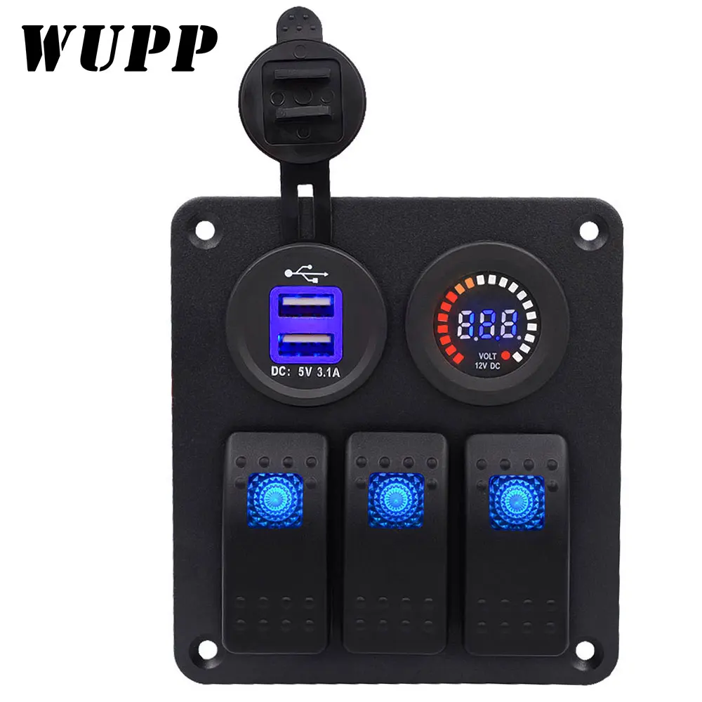 #^Special Price WUPP Car Charger DC12/24V white core dual USB 3PN single light 3-bit switch dual USB voltage meter combination panel
