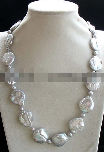 

Jewelr 006458 freshwater pearl gray reborn keshi flat round necklace