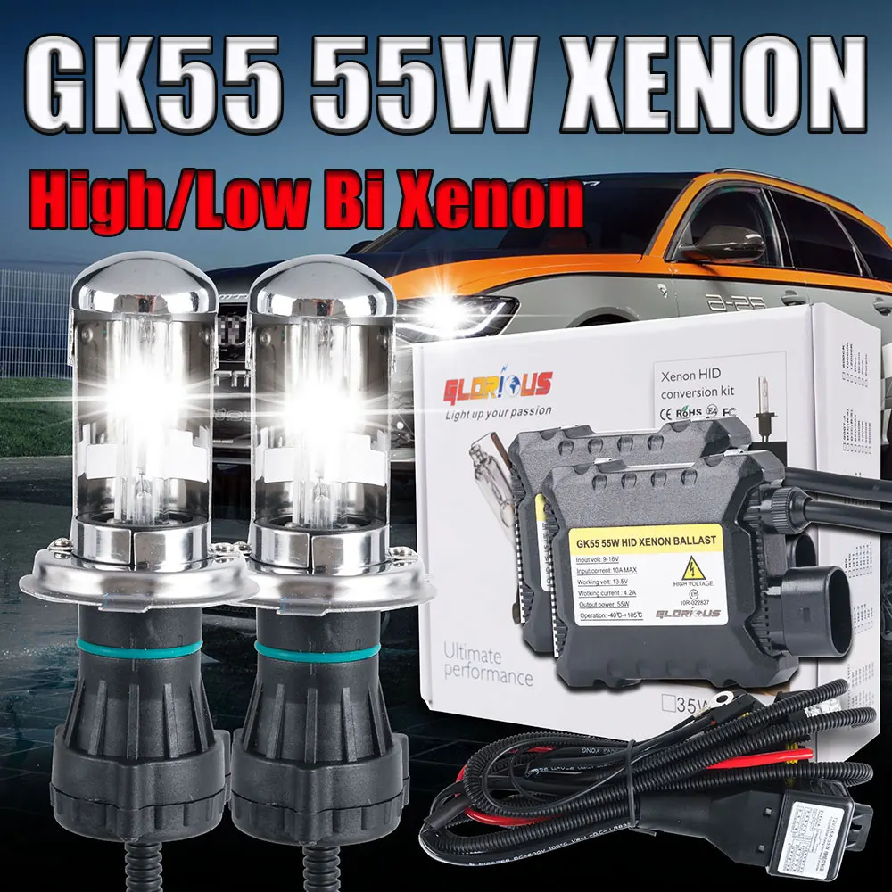 12V 55W H4 Bi xenon lamp kit 9004 9007 H13 H4 hid hi lo BI-XENON light bulb 55W 6000K 8000K 4300K 5000K 10000K H4 Bi xenon kit