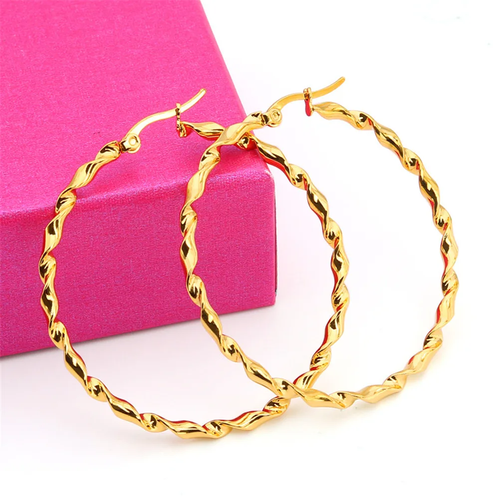Корейские серьги для женщин Мода Круглый витой большой серебряный розовое золото кольцо серьги круг нержавеющая сталь ювелирные изделия для женщин