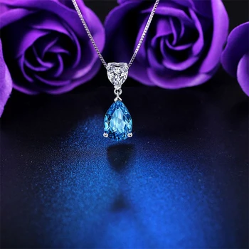 Hot Sale 925 Sterling Silver Crystal Drop Pendant Silver Necklace  For Women Wedding & Party Fine Jewelry