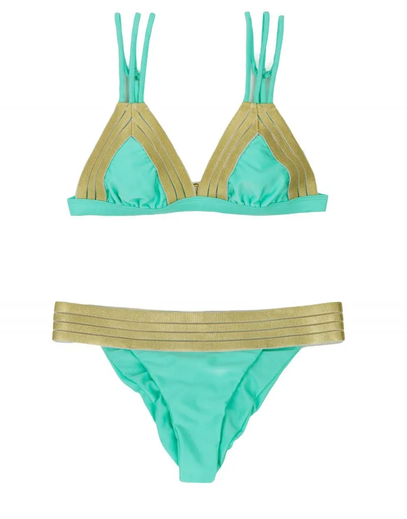Золотой лоскутный комплект бикини сексуальный купальник женский бандаж Maillot De Bain