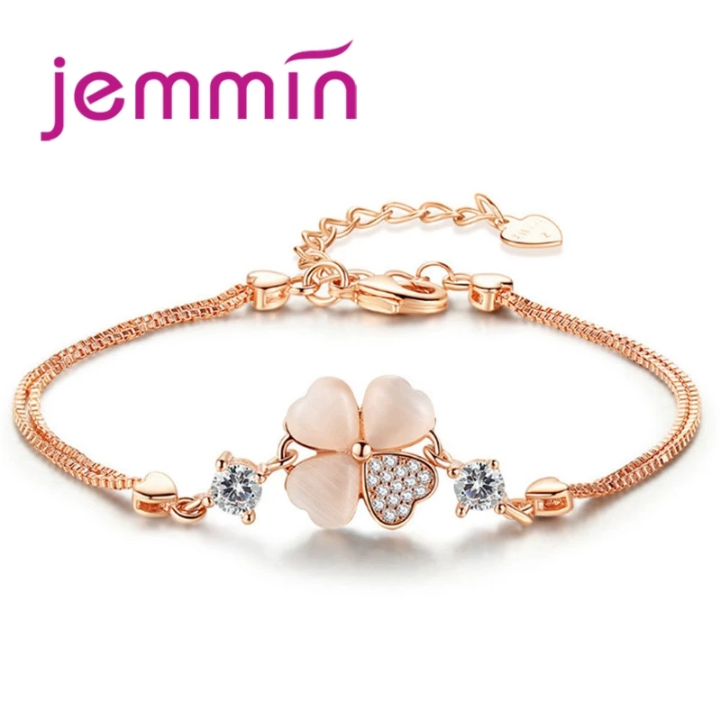 

Jemmin Trendy Beautiful Rose Gold Double Box Chain Bracelet With Flower Charm Pendant For Women Lady Party Fine Jewelry