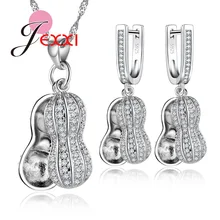 Jemmin Jewelry Set Peanut Shaped Necklace Pendant Earrings for Women Silver Crystal Bridal Accessories Wedding Jewelry Set