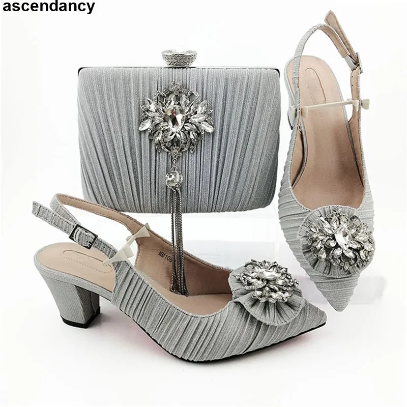 

Fashion Italian Shoes with Matching Bags for Wedding Italy Ladies Sandals with Heels Pumps Women Shoes Decorated with Appliques