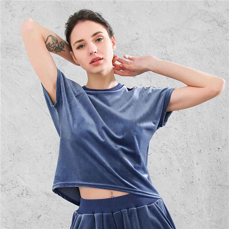 

ESHINES Velour Compression Running T Shirt Female Tights Smooth Fitness Sports Suits For Girl Yoga Gym Women'S Summer T-Shirt