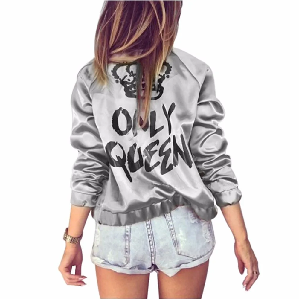 

Bomber Jacket Women Basic Coats Female 2017 Spring Autumn Khaki Long Sleeve Letter Pattern jaqueta feminina chaquetas outerwear