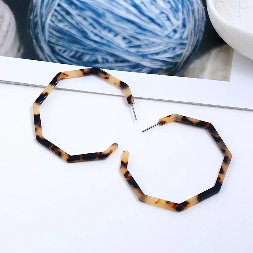

Fashion Women Leopard Octagon Shape Acrylic Geometric hoop Earrings Jewelry new