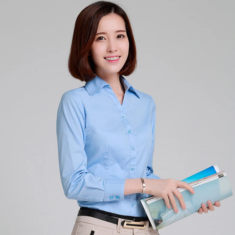 Женская официальная рубашка с v-образным вырезом и длинным рукавом, тонкая профессиональная блуза размера плюс, офисная одежда для женщин, хлопковые офисные Топы 5XL