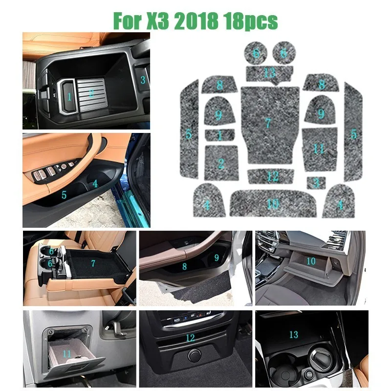 

15-21 Pcs Door Groove Mat Felted Wool Mat For BMW X1 F48 X3 F25 G01 X4 F26 X5 F15 X6 F16 Gate Slot Mat Pad Anti-Slip Car Styling