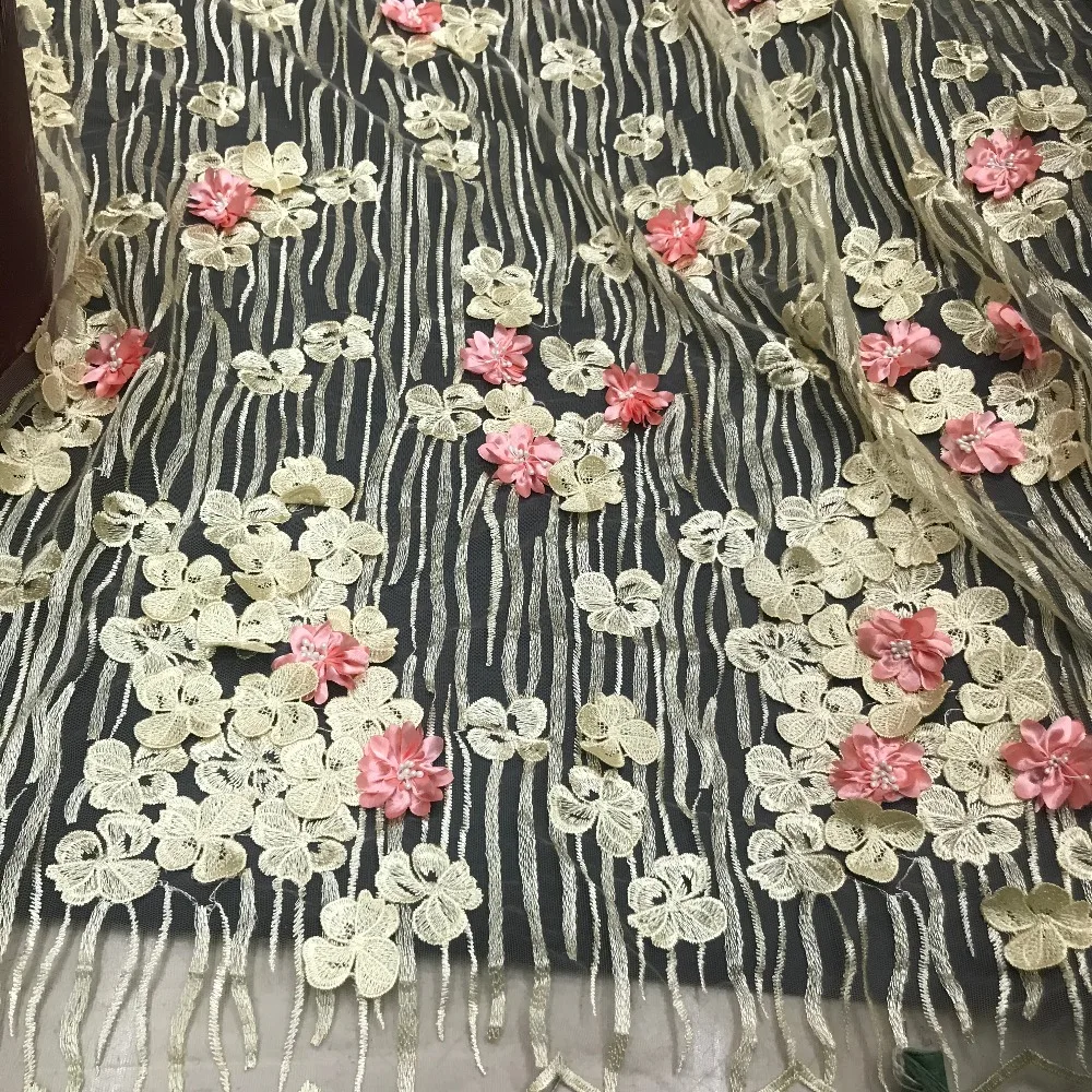 

3D LACE 2018 Embroidered LACE Applique French lace fabric High quality African tulle lace fabric for wedding dress