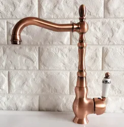 Antique Red Copper Brass Bathroom Kitchen Basin Sink Faucet Mixer Tap Swivel Spout Single Handle One Hole Deck Mounted mnf424