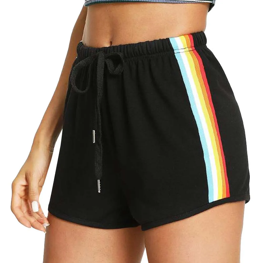 

Rainbow Print Sport Shorts Pants For Women Gym Fitness Clothing 2019 Summer Spandex Short Workout Leggings feminina A20