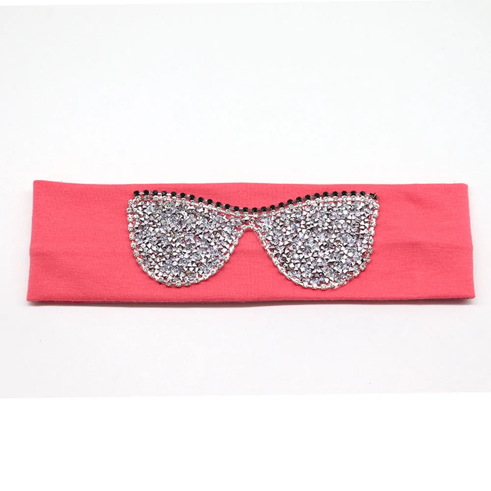 5,5 см Девушки Солнцезащитные очки повязки на голову Летняя мода стразы эластичная повязка на голову для девочек Дети хлопок повязки аксессуары для волос - Цвет: Dark Pink Silver