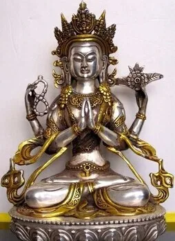 

Tibet Buddhist Four-armed guanyin buddha bronze gilt statue