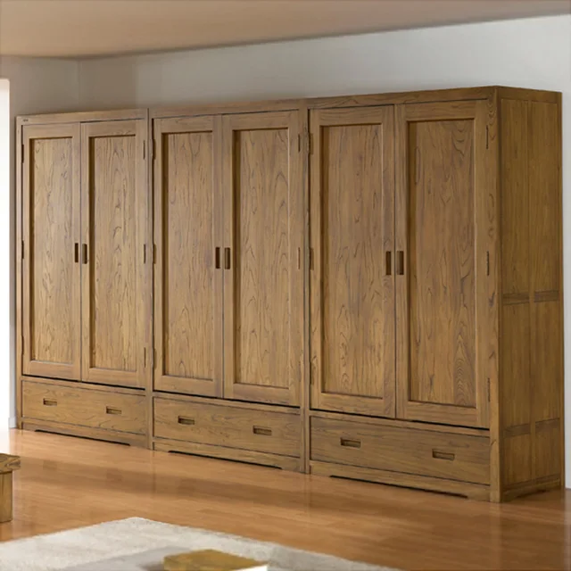 Korea genuine elm wood bedroom furniture wardrobe two four six Korean