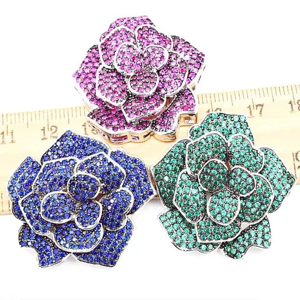 

one pcs red blue green flower carved pendant zircon knoted plated 30mm DIY Jewelry wholesale lock necklace hook FPPJ FPPJ