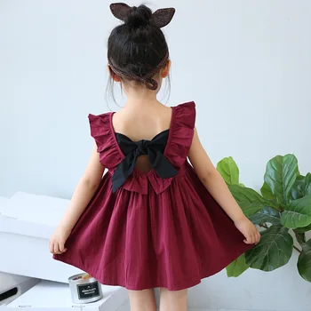 

New Baby Girl Clothes Dress Casual Solid Bow Patch Korean Summer Cotton Cute Pretty Clothing Children Kids Baby Girl Dresses