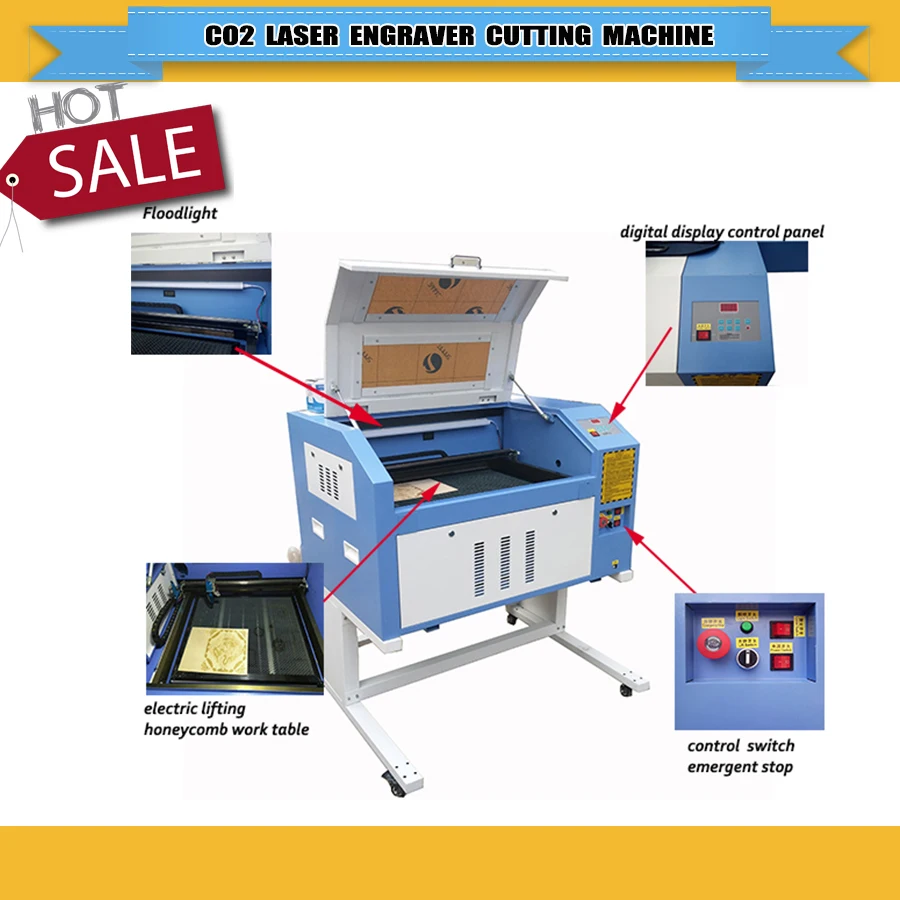 

High Quality CO2 Laser Engraving and Cutting Machine wood laser engraver 60W with 600*400mm motorized up and down working table